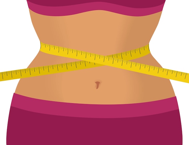 Vector centimeter ribbon at the waist the concept of excess weight diet and weight loss body positive