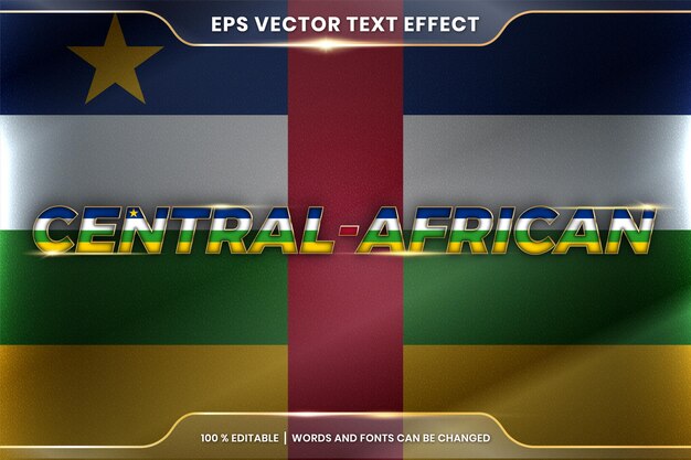 Vettore africa centrale con la bandiera sventolante del paese nazionale, stile di effetto testo modificabile con concetto di colore oro sfumato