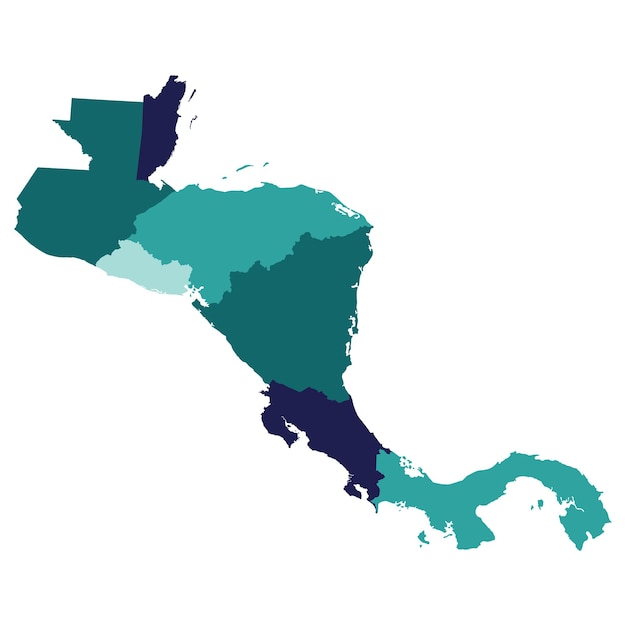 中央アメリカ国地図 - 中央アメリカを多色に描いた地図