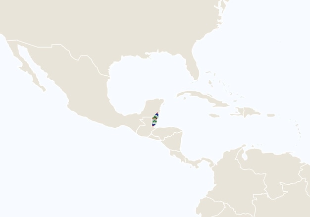 Central america with highlighted belize map. vector illustration.