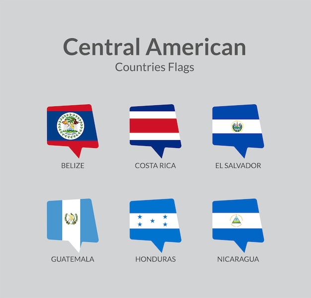 Central American countries flag icons collection