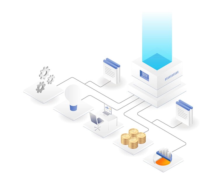 Vector central cloud server has many investment business office branches