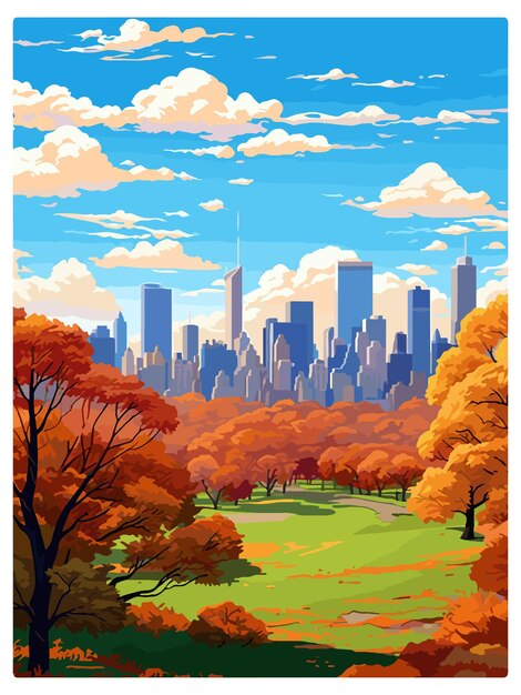 Vector central park new york state vintage travel poster souvenir postcard portrait painting illustration