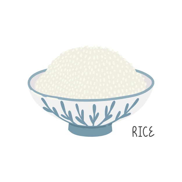 Vector ceramic bowl full of rice. traditional asian cuisine. side view. vector clipart.