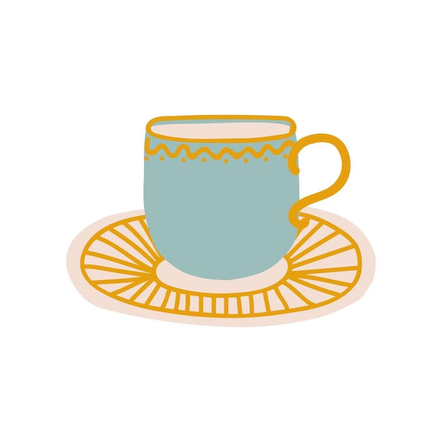 Vector ceramic cup and saucer cute ceramic crockery cookware vector illustration