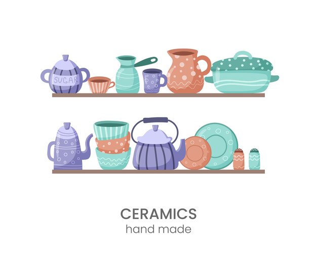 Premium Vector  Ceramic utensils kitchen ceramics kit handmade