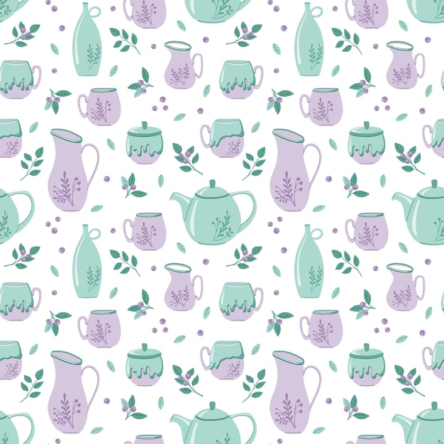 Ceramic kitchenware seamless pattern