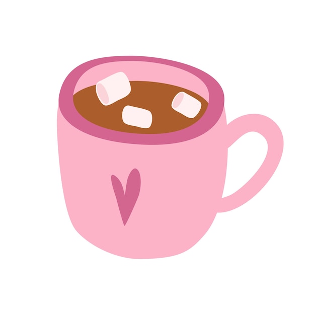 Ceramic pink cup of cocoa coffee with marshmallows and hearts Coffee tea cocoa