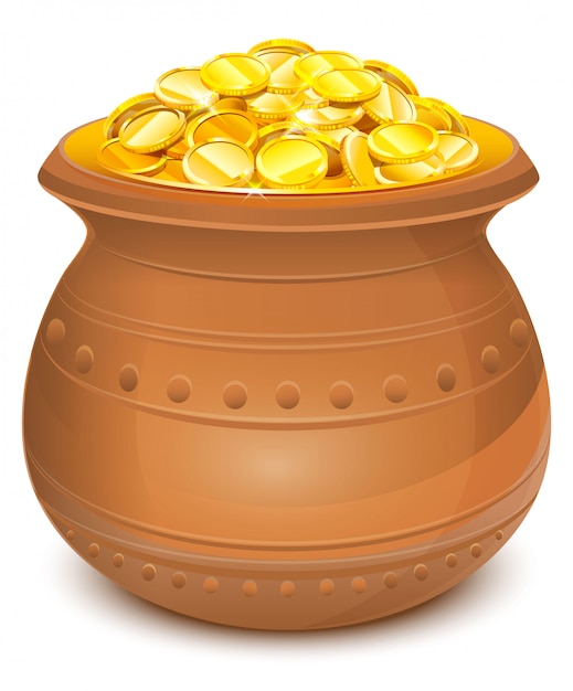 Ceramic pot with gold coins