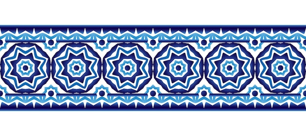 Ceramic tile border pattern Islamic indian arabic motifs Damask border seamless pattern Porcelain ethnic bohemian background Abstract flower Vector illustration