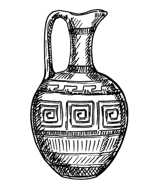 Vettore vaso in ceramica proveniente da scavi in grecia ceramica archeologica dipinta antica brocca greca