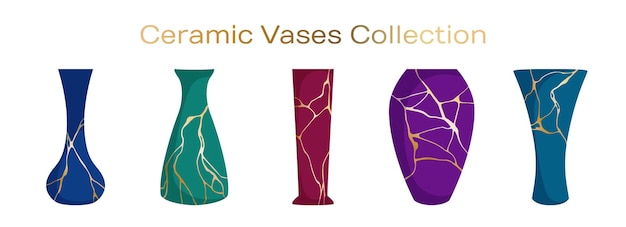 Ceramic vases for flower bouquets vector collection home decor