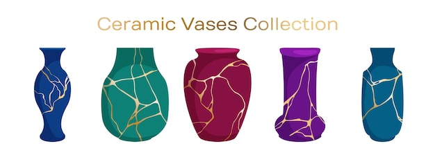 Ceramic vases for flower bouquets vector collection Home decor