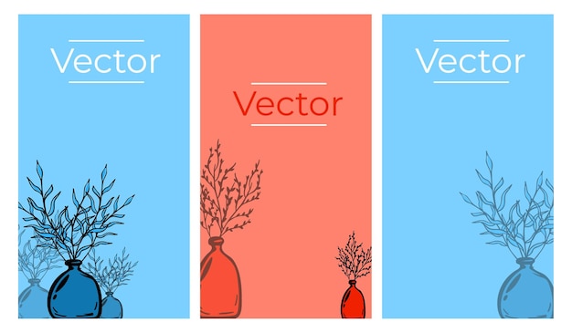 Ceramic vases interior decor vector set of illustrations. hand drawn home decotarion