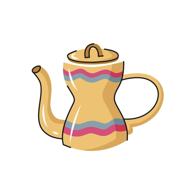 Ceramic vector teapot. Hand drawn kettle with decorative elements. 
Cartoon dishware,kitchen utensil