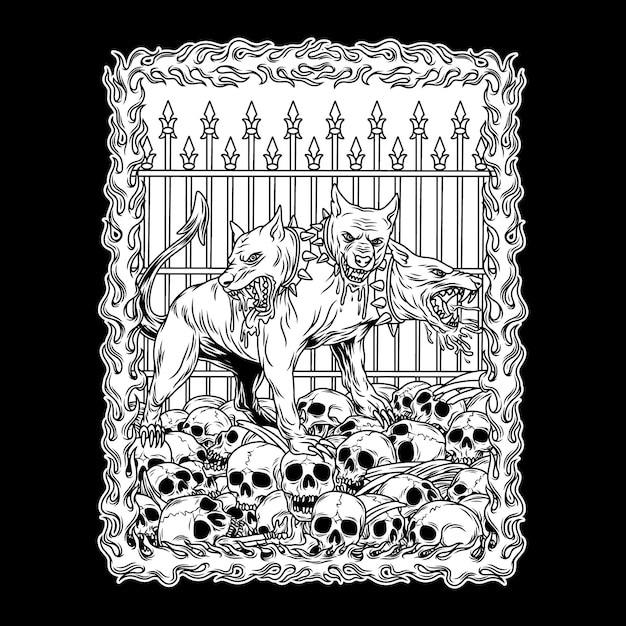 Cerberus Black and White Illustration