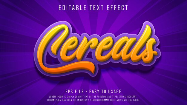 Cereal 3d editable text effect for food brand