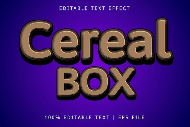 Scatola di cereali modificabile effetto testo 3 dimensioni in rilievo stile semplice