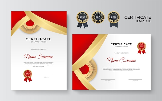 Certificaat sjabloon. diploma modern design of cadeaubon. vectorillustratie in rood en goud kleurenthema