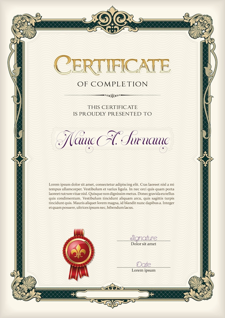 Certificaat van voltooiing in vintage frame