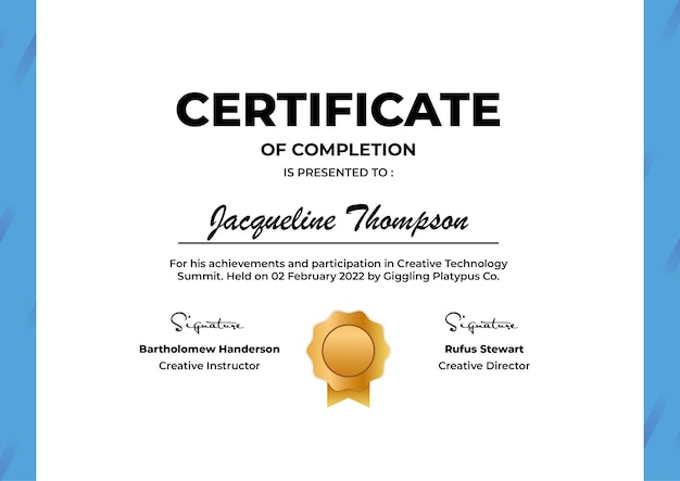 Certificaat van voltooiing moderne vectorsjabloon