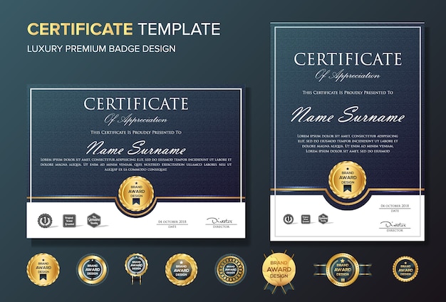 Certificaat van waardering achtergrond sjabloon met badge