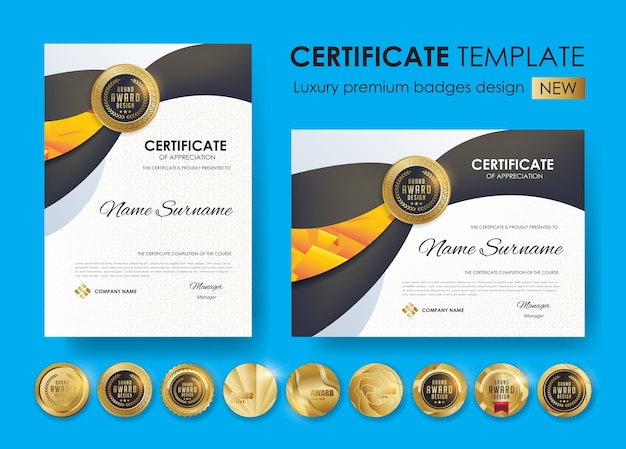 Vector certificaatsjabloon met luxe en premium badges-ontwerp