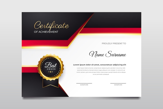 Certificaatsjabloonontwerp met rode en zwarte kleur premium vector