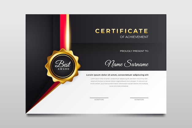 Certificaatsjabloonontwerp met rode en zwarte kleur Premium Vector