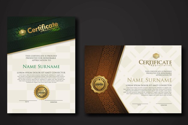 Vector certificate of achievement and appreciation border template with luxury badge and textured modern fl