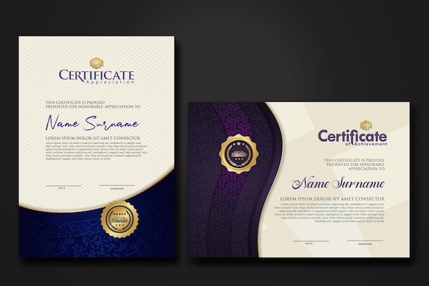 Vector certificate of achievement and appreciation border template with luxury badge and textured modern fl