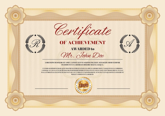 Vector certificate of achievement or appreciation diploma