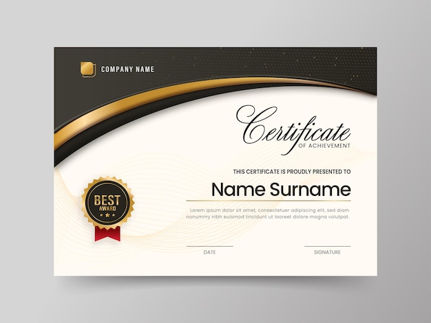 Certificate of achievement best award template in black and white color