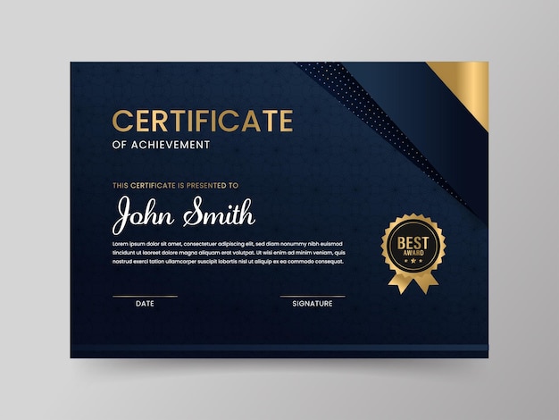 Certificate Of Achievement Best Award Template In Blue And Golden Color