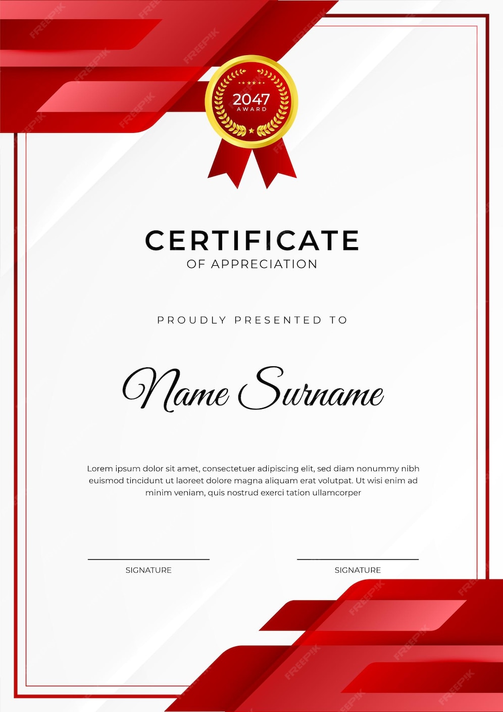Premium Vector | Certificate of achievement red template design with