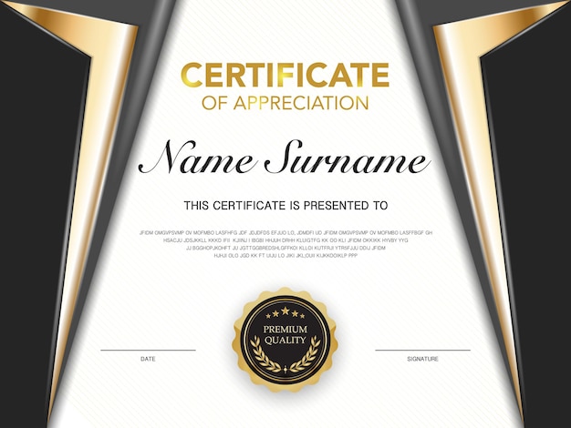 Vector certificate of achievement template black and gold color with luxury and modern style vector image awards diploma of work illustration gift card design