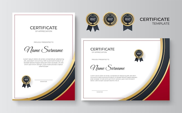 Certificate of achievement template vector design with red gold gradient color