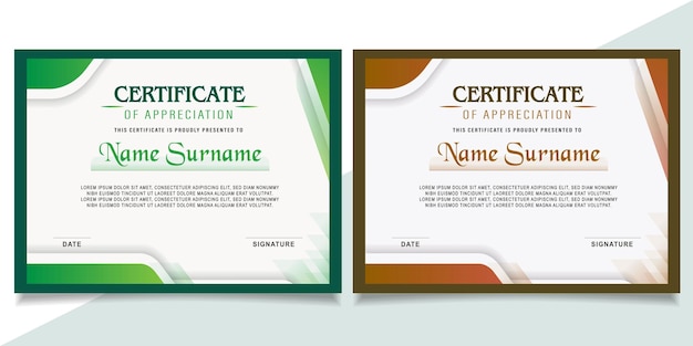 certificate of achievement template with green badge and border design, certificate design top