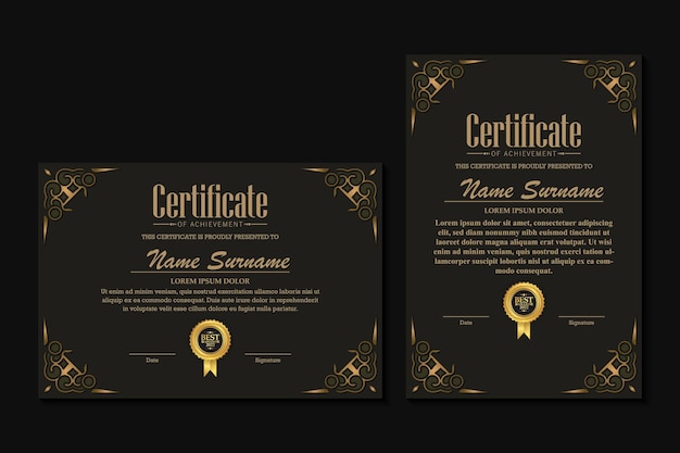 Certificate of achievement template with vintage gold border Vector