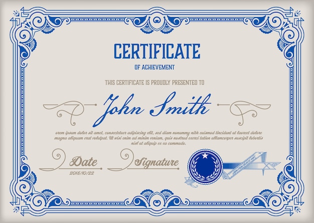 Certificate of achievement vintage frame.