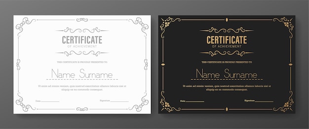 Certificate of achievement with classic frame