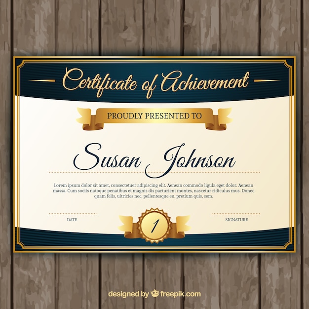 Vector certificate of achievement with classic golden elements