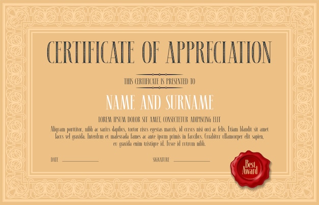 Certificate of appreciation, achievement vector illustration