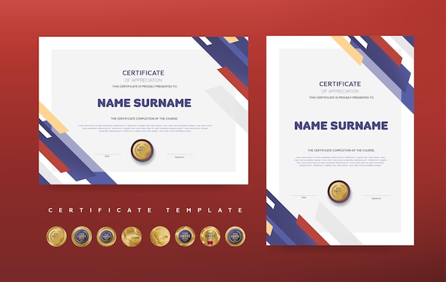 Vector certificate of appreciation or award diploma template design and vector golden luxury premium badges