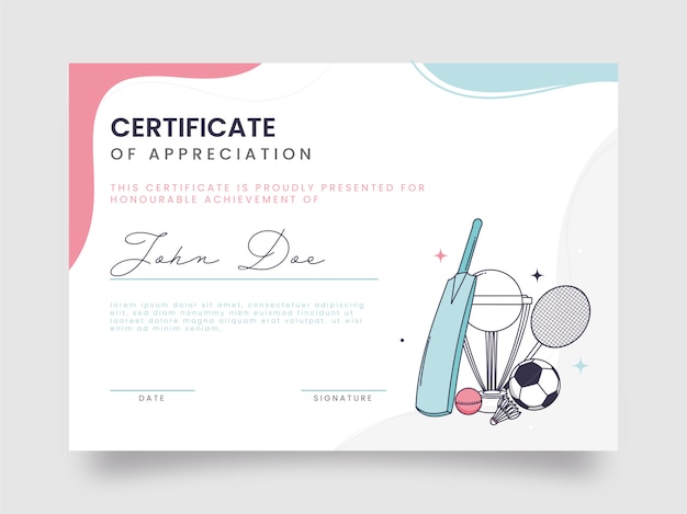 certificate of appreciation award template design for sports.