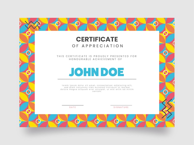 Vector certificate of appreciation award template design with sacred ge