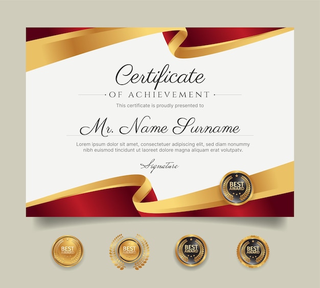 Vector certificate of appreciation border template with golden ribbon