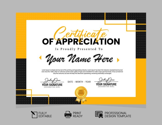 Vector certificate of appreciation design template certificate of achievement design template