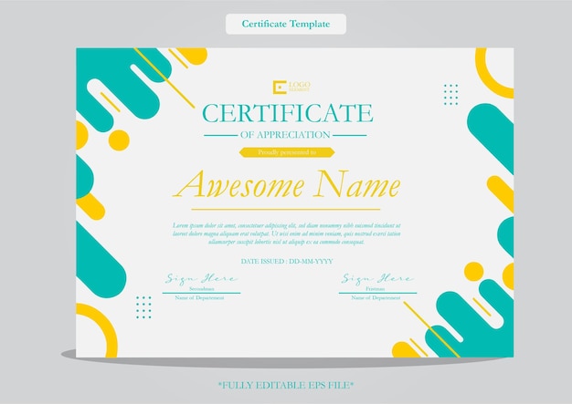 Certificate of appreciation design template with geometric style