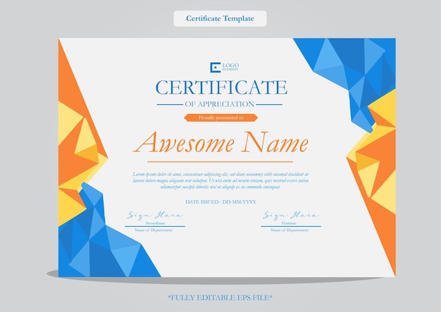 certificate of appreciation design template with geometric style